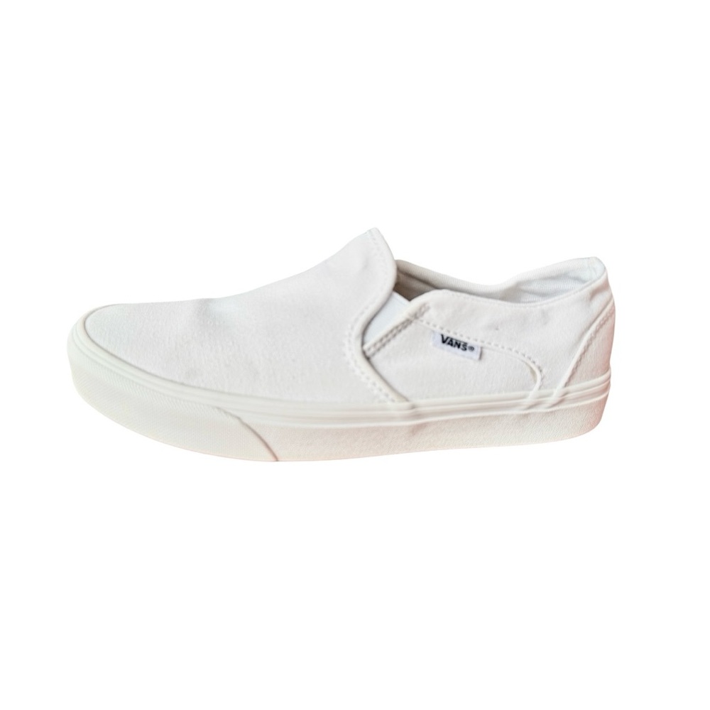 Vans Classic White Canvas Slip-Ons, Size 7.5 Women’s